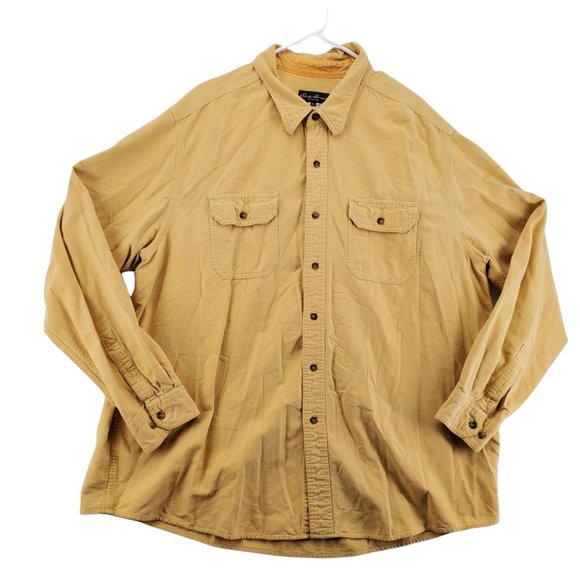 EDDIE BAUER Shirt Men's Casual Button Up Long Sleeve Solid Oxford Yellow 2XL - Picture 1 of 11